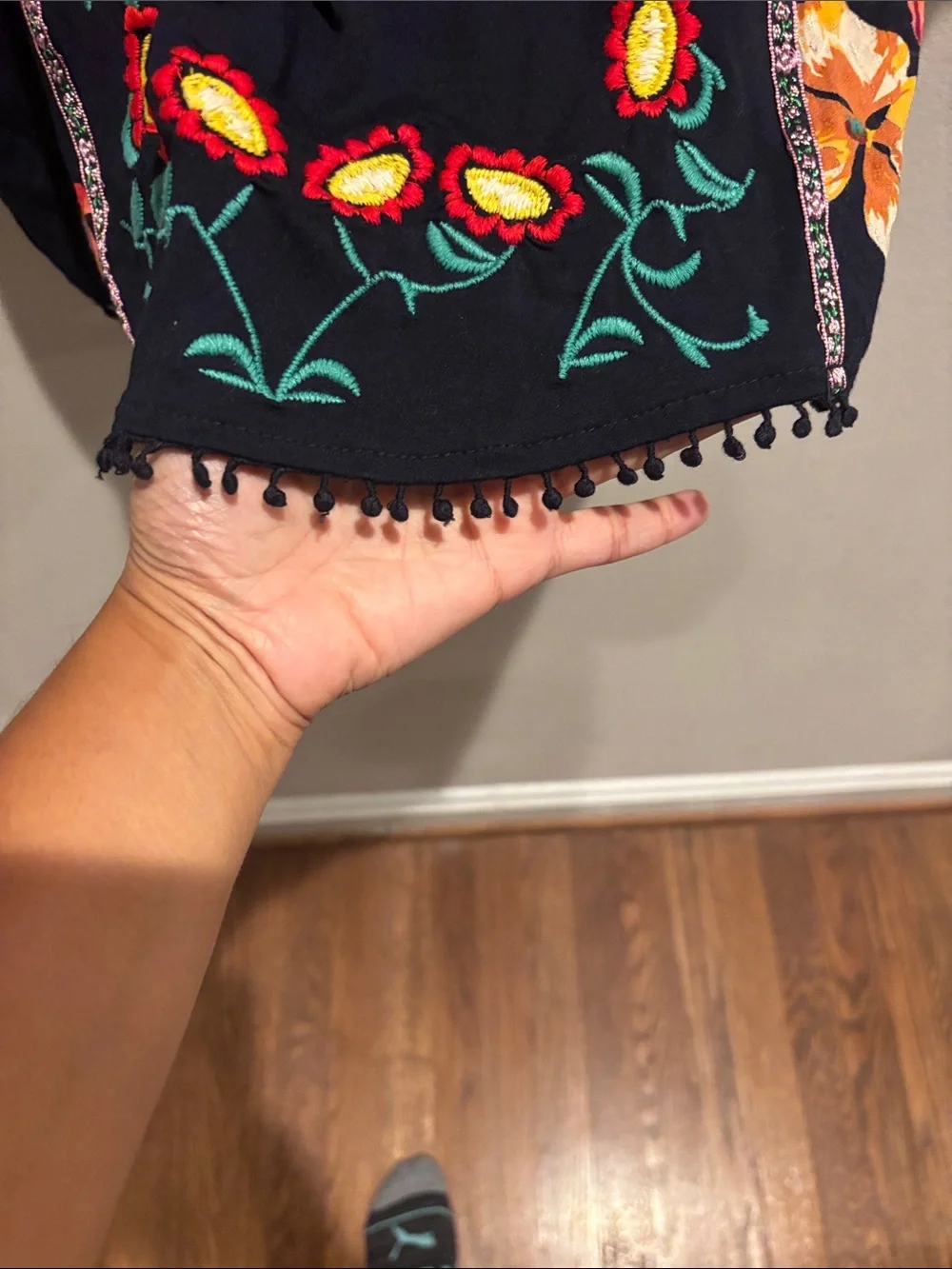 Anthropologie Black Embroidered Floral Square-Neck Blouse - Picture 6 of 8